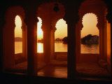 Buy Sunset Over Lake Pichola Seen Through Arch Windows of Jagat Niwas Hotel, Udaipur, Rajasthan, India at AllPosters.com
