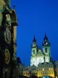 Trinity Church at Night Behind Town Hall and Astronomical Clock, Prague, Czech Republic