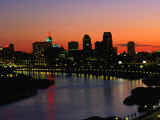 City Skyline at Sunset and Mississippi River, Minneapolis, USA