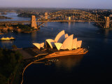 Aerial View of Sydney Opera House and Sydney Harbour Bridge, New South Wales, Australia