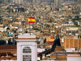 Flag Flying on City Tower, Barcelona, Catalonia, Spain