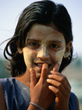 Buy Portrait of Girl in Traditional Face Paint, Bago, Myanmar (Burma) at AllPosters.com