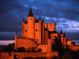 Alcazar from a Hillside at Sunset, with a Stormy Sky Looming Above, Segovia, Spain