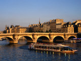 Pont Neuf Bridge and Boat on River Seine, Paris, France