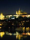 Vltava River from Charles Bridge of Prague Castle, at Night, Prague, Czech Republic