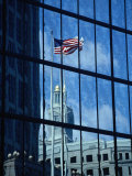 Buy Buildings and Flag Reflected in Window, Boston, Massachusetts, USA at AllPosters.com