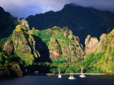 Boats Moored at the Bay of Virgins, Fatu Hiva Island, Marquesas, The, French Polynesia