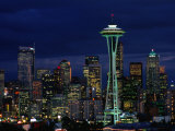 Buy Skyline at Night with Space Needle Tower Seattle, Washington, USA at AllPosters.com