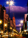 Traffic at Night, Gran Via, Madrid, Spain