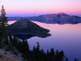 Buy Wizard Island Silhouetted at Dusk, Crater Lake National Park, USA at AllPosters.com