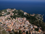 Buy Aerial View of Coastal Town Including Teatro Greco (Greek Ampitheatre), Taormina, Sicily, Italy at AllPosters.com
