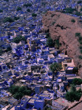 Famous Blue-Washed Houses Seen from Clifftop Meherangarh Fort, Jodhpur, India