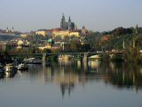 Prague Castle and Strahov Monastery Reflecting on Vltava River, Prague, Czech Republic