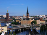 Cityscape with Town Hall on Left and Gamla Stan District, Stockholm, Sweden