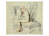 Buy Nude Woman Sitting on a Chaiselongue, Putting on Her Shirt, Red and Black Chalk at AllPosters.com