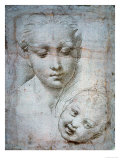 Heads of the Virgin and Child, 1508-1510, Silverpoint on Orange-Pink Paper Giclee Print