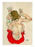 Female Nude Seated on Red Drapery