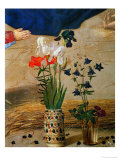 Vase with White, Red and Blue Lilies and Iris, Another with Seven Columbines