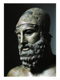 Riace Bronze (B), Head of Bronze Statue of a Young Man with Helmet, Detail