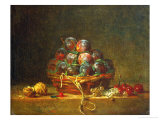 A Basket with Plums, Nuts, Currants and Cherries, Around 1765