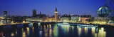 Buildings Lit Up at Dusk, Big Ben, Houses of Parliament, Thames River, London, England