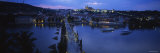 Buildings Lit Up at Dusk, Charles Bridge, Vltava River, Prague, Czech Republic