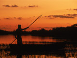 Buy Gaucho Poling Canoe at Sunset, Ibera Marshes National Reserve, Argentina, South America at AllPosters.com