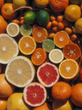 Citrus Fruits, Orange, Grapefruit, Lemon, Sliced in Half Showing Different Colours, Europe