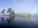 Porzhensky Pogost Graveyard & C17th St. George Church in Glazovo Village in Mist, Russia