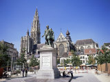 Statue of Rubens, Cathedral, and Groen Plaats, Antwerp, Belgium