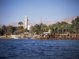 Youths Swimming from Jetty, Town Beach, Aqaba, Jordan, Middle East