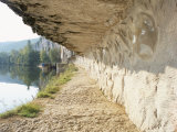 Modern Carvings by D. Monnier on Wall of Tow Path Beside River Lot, East of Cahors, France