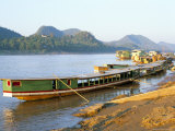 Looking North up the Mekong River, Boats Moored at Luang Prabang, Laos, Indochina