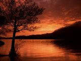 Red Sky at Sunset, Coniston Water, Consiton, Lake District, Cumbria, England, United Kingdom