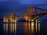 Forth Railway Bridge at Night, Queensferry, Edinburgh, Lothian, Scotland, United Kingdom