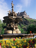 Buy Castle and Princes Street Garden Fountain, Edinburgh, Lothian, Scotland, United Kingdom at AllPosters.com