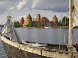 Traditional Boat and Trakai Castle, Trakai, Near Vilnius, Lithuania, Baltic States