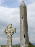 Kilmacdaugh Round Tower and Celtic Style Cross, Near Gort, County Galway, Connacht, Ireland