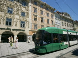 Trams Run Along Herrengasse, Stop at Hauptplatz in Main Street of Old Town, Graz, Styria, Austria
