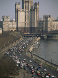 Rush Hour Traffic on Moskvoretskaya, Moskva River, Moscow, Russia