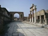 Corner of Forum and Arch of Tiberius, Pompeii, UNESCO World Heritage Site, Campania, Italy