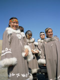 Eskimo Women in Traditional Costume, Lorino Village, Chukchi Peninsula, Russian Far East, Russia