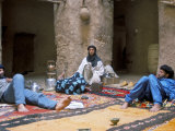 Buy Three Men Chilling out in the Museum at Oulad Driss, Draa Valley, Morocco, North Africa, Africa at AllPosters.com