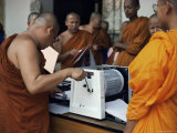 Buddhist Monks Using Stencil Machine, Lampoon, Thailand, Southeast Asia