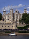 A Police Launch on the River Thames, Passing the Tower of London, England