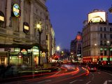 Buy Traffic Trails and Theatre Signs at Night Near Piccadilly Circus, London, England at AllPosters.com