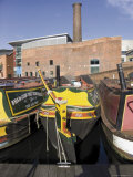 Narrow Boats and Barges Moored, Gas Street Canal Basin, City Centre, Birmingham, Midlands, England