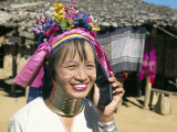 Buy Long-Necked Tribal Woman on Mobile Phone, Thailand, Southeast Asia at AllPosters.com