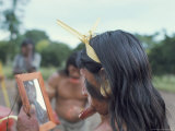 Buy Suya Indian Admiring Lip Disk in Mirror, Brazil, South America at AllPosters.com