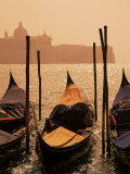 Gondolas on San Marco Canal and Church of San Giorgio Maggiore at Sunset, Venice, Veneto, Italy